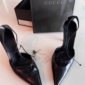 Gucci Malaga EU 39.5 US 9.5 Black Leather High Heel